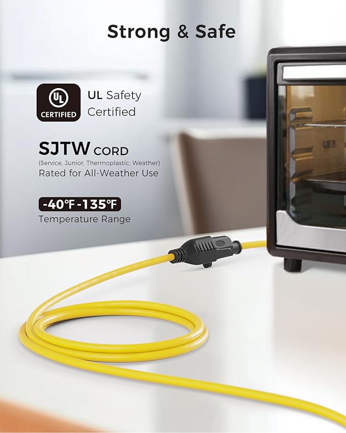 [UL Listed] Cable Matters 2-Pack 16 AWG Heavy Duty 13A Power Extension Cord - 10ft, 3 Prong Power Cord Extension, NEMA 5-15P to NEMA 5-15R, Yellow