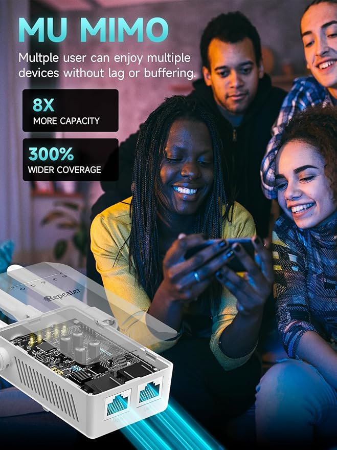 2025 New WiFi Extender Signal Booster, WiFi Repeater Wireless Routers Signal Amplifier with Ethernet Port, Mesh WiFi 10X Faster Access Point, Easy Setup