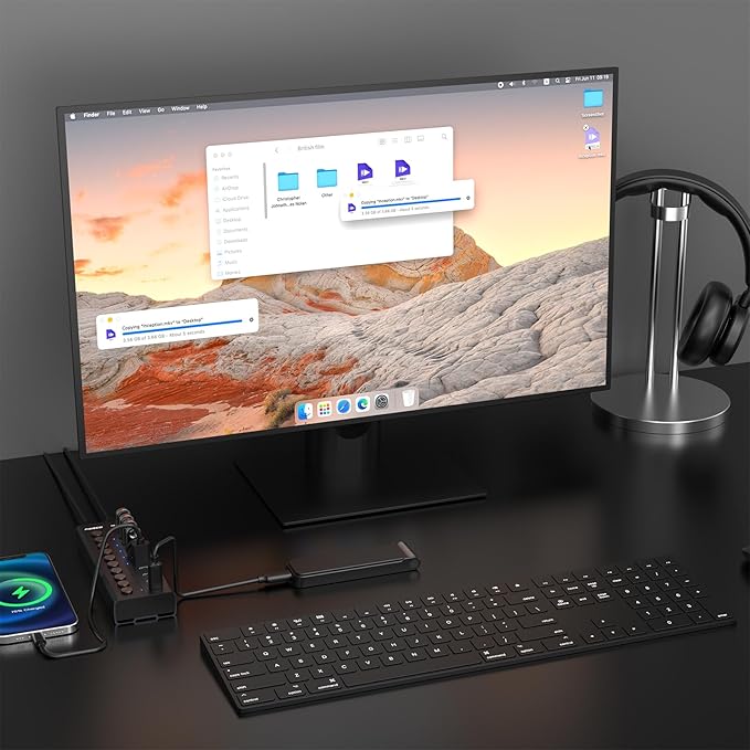 FIDECO 60W Powered USB Hub for Laptop and PC, 10-Port 10Gbps USB Splitter with 12V 5A Power Adapter, Aluminum USB 3.2 Gen 2 Multiport Adapter, 6 USB-A and 4 USB-C Ports, Support BC1.2 Charging