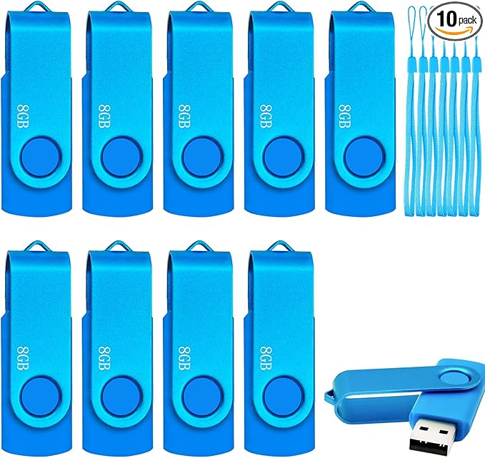 8GB Flash Drives 10 Pack Nicepicten 8 GB USB 2.0 Flash Drive Swivel Thumb Drive 8GB Memory Stick Zip Jump Drives Pendrive for Data Backup (Blue)