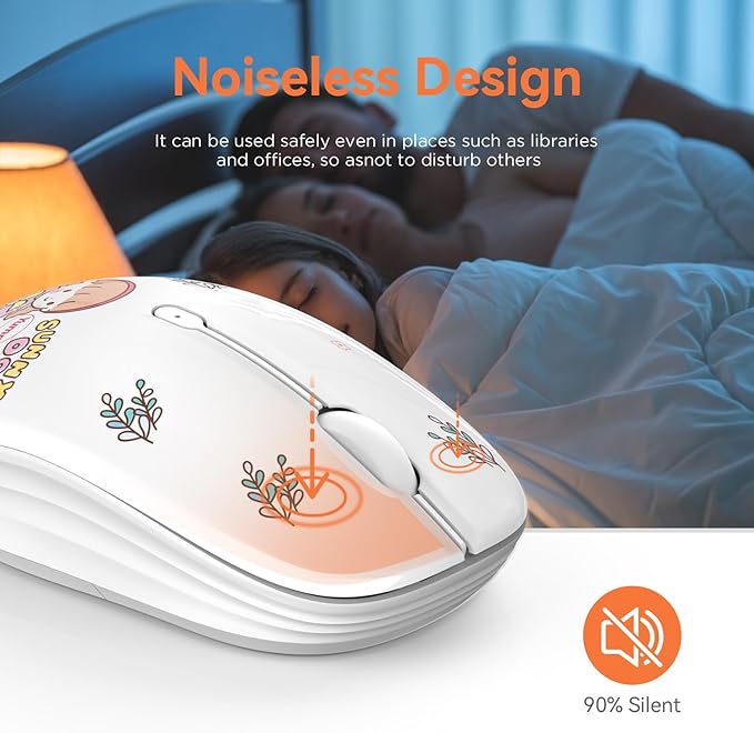 Cute Wireless Mouse Dual Mode with 2.4GHz USB Receiver and Bluetooth Connection for Laptop, iPad, Mac, AA Battery Silent Cartoon Cordless Mice for Kids and Students (Rabbit & Girl)