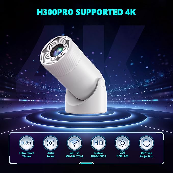 Upgraded HY300PRO MINI Portable Projector Projector Support 4K 1080P with Dual-Band WIFI6 5G Wireless 5.2 Bluetooth Android 13,270° Rotatable, Auto Keystone Correction,35"-130" Screen Video Projector