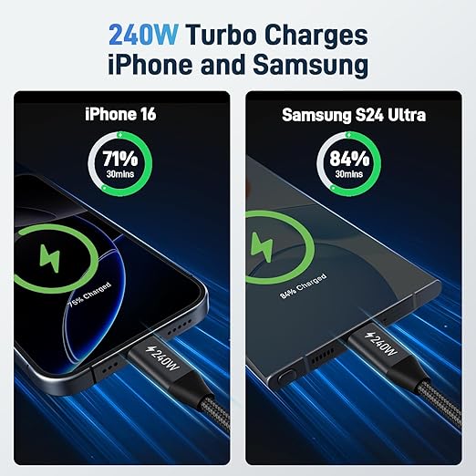 acer USBC Cable, 240W USB C Cable (10FT/2 Pack), C to C Fast Charging Nylon Braided Type-C Charger Cord Compatible with iPhone 17/16/ 15 Pro Max, Galaxy S25/S24, MacBook Pro/Air, iPad, Laptop, etc.