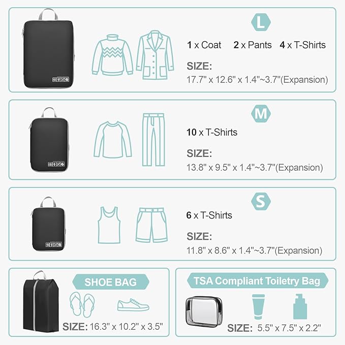 Cambond Compression Packing Cubes for Travel Women - Travel Bags Luggage Organizers Travel Essentials Compression Cubes for Travel Carry on Suitcases Organizer