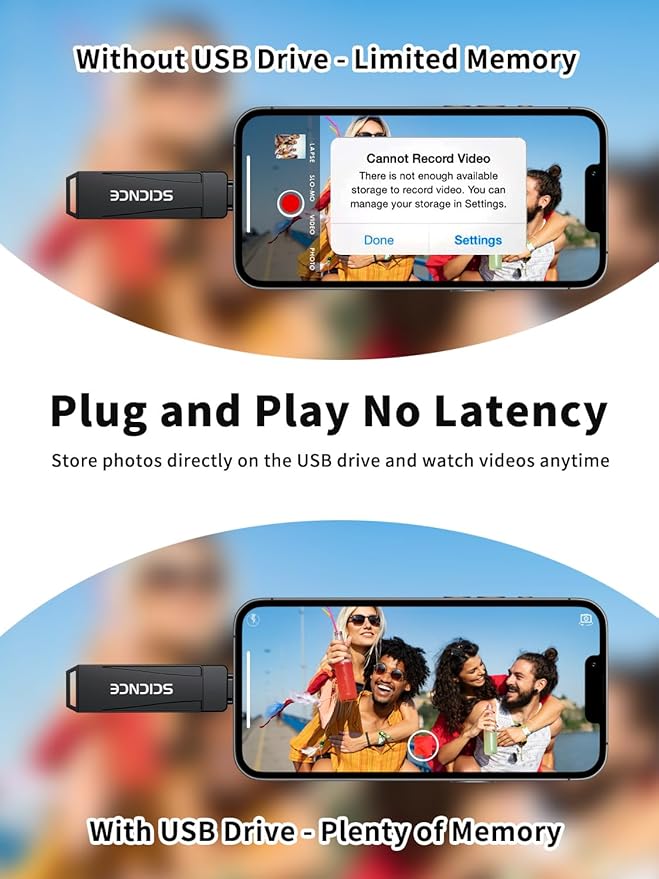 SCICNCE 256GB Flash Drive Intended for iPhone, USB Memory Stick Storage Backup for Photos Videos, Plug and Play No APP Required, Compatible with iPhone iPad Android and Computers (Metal Gray)