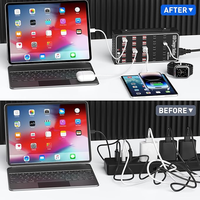 250W Desktop Charging Station, 30 USB A + 20 USB C, Multi Port Charging Station for Phones, Tablets, Watches, and More [Lcoco&Dream]