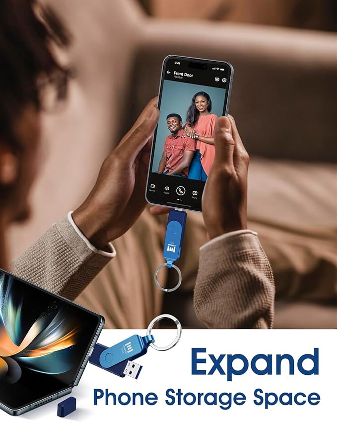 MOSDART 512GB Dual USB C Flash Drive, Speed Up to 150MB/S Type C 3.1 Thumb Drive with Keychain, for iPhone 15 and 16, Android Phone, iPad, MacBook, and Laptops, Navy Blue