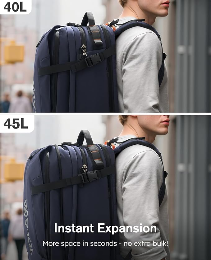 Tolaccea Travel Laptop Backpack, TSA Friendly Flight Approved Carry-on Business Rucksack Work Backpack with Extra Toiletry Bag, Dual Storage for 17.3" Laptop and 12.9" Tablet, 40-45L Expandable