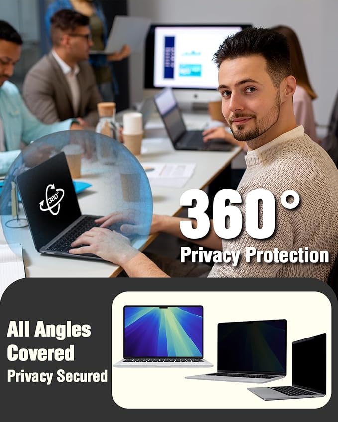 F FORITO Magnetic Privacy Screen Protector Compatible with MacBook Air 13.6 inch (2022-2025, M2, M3, M4), 360° Anti Peeping Removable Anti Blue Light Anti Glare Laptop Privacy Screen Shield