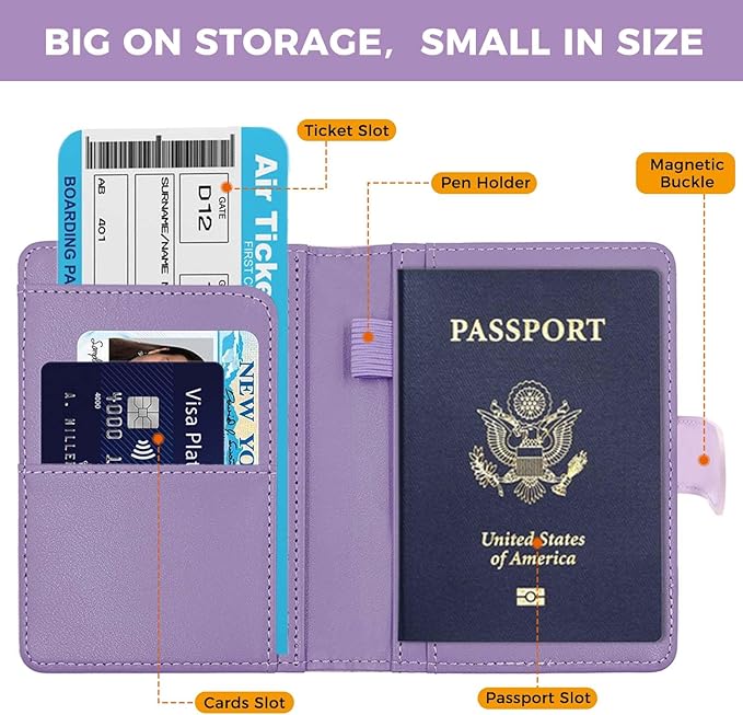 Melsbrinna Premium Leather Passport Holder Covers Case, Waterproof Rfid Blocking Travel Wallet Passport Holder with Pen Holder, Cute Passport Book for Women/Men