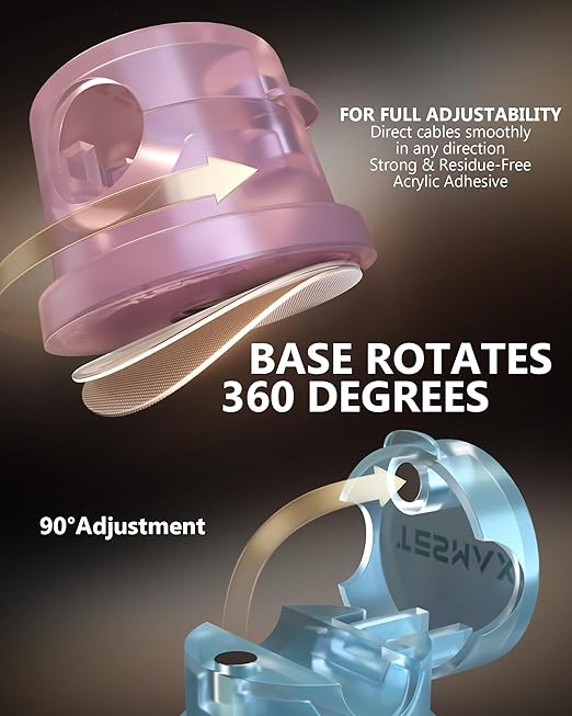 Magnetic Cable Clips 360° Rotation Cord Holder, 6Pack Cord Organizer 1s Lock Cable Smooth Adjustable Desk Organizers and Accessories, Adhesive Cord Clips for Nightstand,Phone,Wall,Car,Home Office