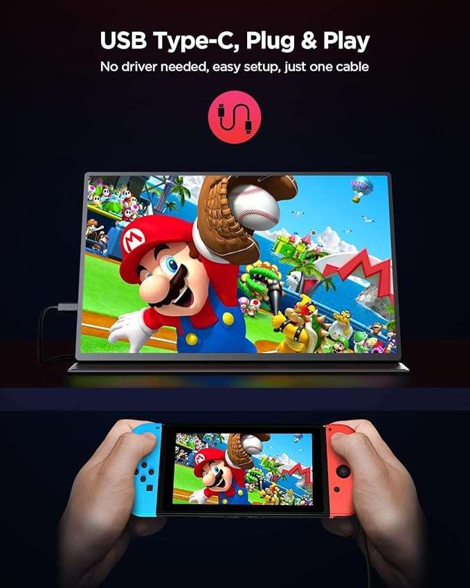 UPERFECT 2K 120Hz Portable Gaming Monitor, 16" 2560x1600 QHD 16:10 400 Nits Portable Monitor for Laptop w/VESA & Cover HDR FreeSync Eye Care External Second Screen for PC Phone Game Console