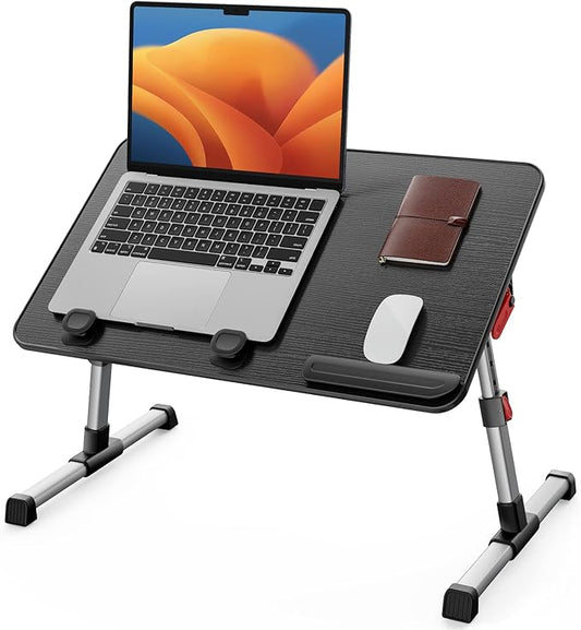 SAIJI Laptop Bed Tray Table, Adjustable Home Office Standing Desk Portable Lightweight Foldable Lap Desk for Sofa Couch Floor Working Studying Reading Writing Eating,Fit Up to 17" Laptop(Large，Black)