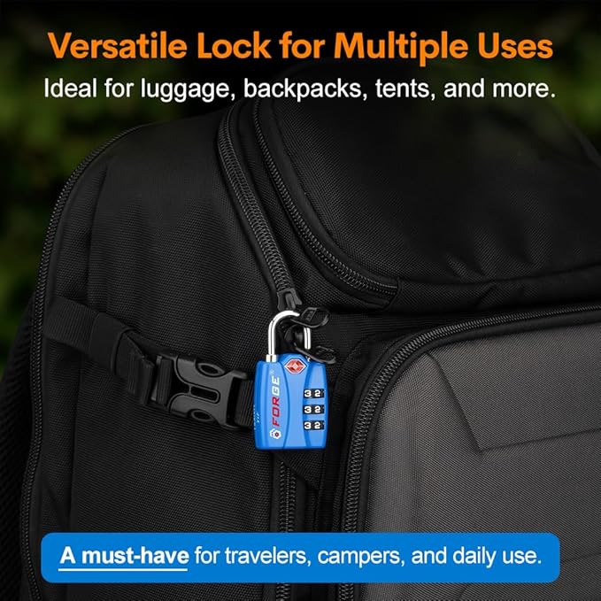 Forge Luggage Locks TSA Approved 4 Pack 4 Colors, Small Combination Lock with Zinc Alloy Body, Open Alert, Easy Read Dials, for Travel Suitcase, Bag, Backpack, Lockers.