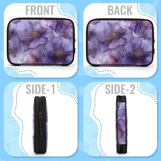 Purple Flowers Electronics Travel Organizer Case, Tech Accessories Cable Storage Bag for Cords, Charger, Phone, Hard Drive