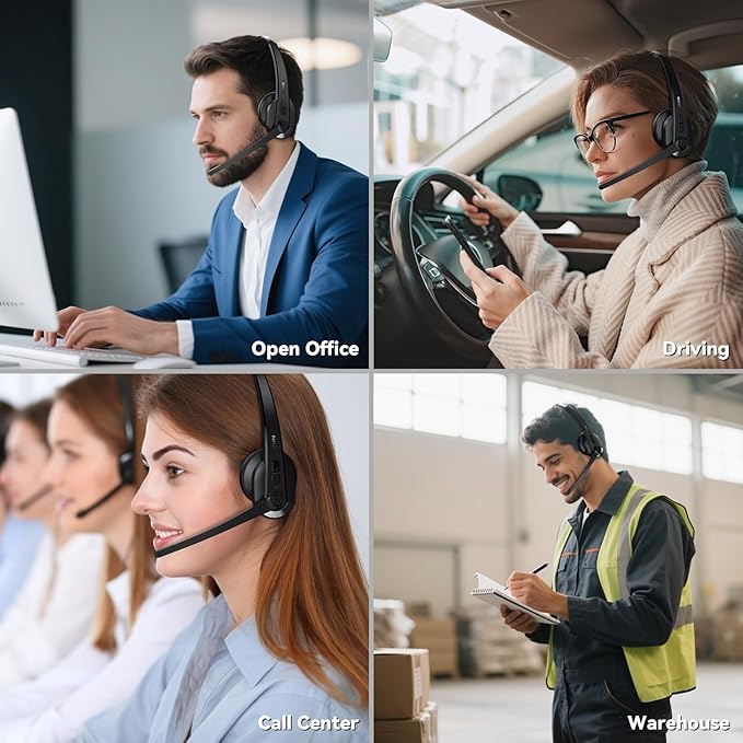 LEVN Wireless Headset with Mic for Work, Bluetooth Headset with Microphone-AI Noise Cancelling, Single-Ear Wireless Headphones with Mic & USB Dongle for PC/Computer/Call Center/Laptop/Teams/Zoom/Home