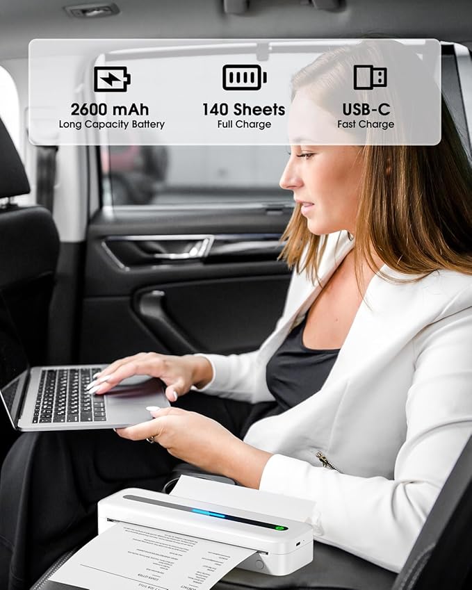 Itari M832 Portable Printers Wireless for Travel - 300dpi Inkless Small Bluetooth Compact Mobile for Home Use Support 8.5" x 11" US Letter & A4 Paper, Compatible with Android and iOS Phone & Laptop