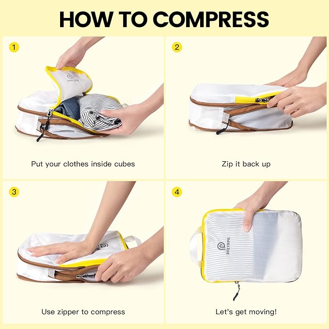 Lightweight Compression Packing Cubes for Suitcases, Compressible Expandable Travel Packing Organizer with Clear Toiletries and Backpack Bag, Travel Essentials for Carry on Luggage 7 Set