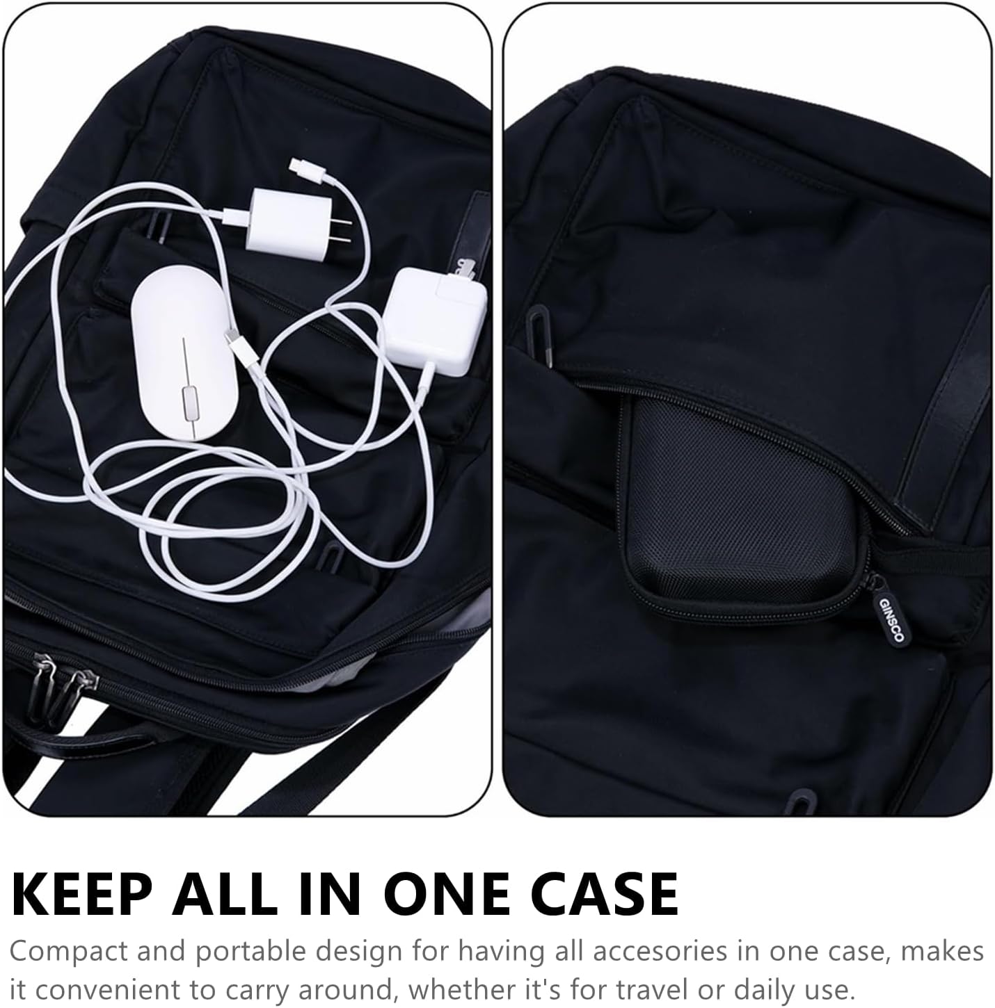 Ginsco Hard Shell Protection Case Electronic Accessories Organizer Pouch for MacBook Air/pro Adapter Chargers Cables Power Bank, for Sandisk Portable SSD Flash Disk SD Card (Black)