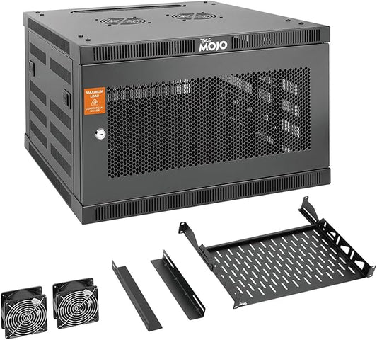 Tecmojo 6U Wall Mount Rack Cabinet, Heavy-Duty 176 Lbs High Load Capacity, 19” Enclosed Server Network Rack with Mesh Door, 17.7” Deep – Elite Collection
