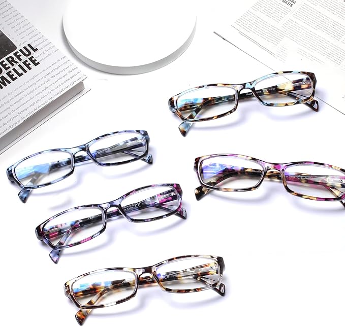 Henotin 5-Pack Reading Glasses Blue Light Blocking Anti Eyestrain Computer Reading Glasses for Women and Men Readers (Mix Color-C1, 1.50, Diopters)
