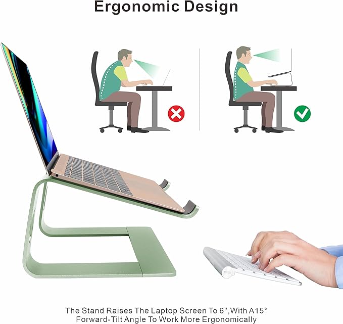 Ergonomic Aluminum Laptop Mount - Adjustable Computer Stand for MacBook Pro/Air HP Lenovo Samsung Dell - Fits 10-17.3" Laptops (Apple Green)
