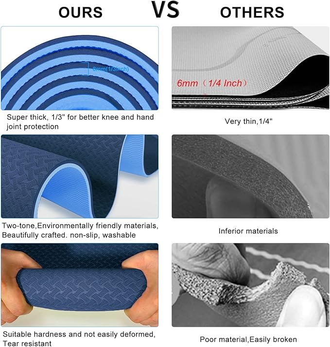 Yoga Mat 1/3 inch QMKGEC Exercise Mats 8mm TPE Non-Slip Extra Thick High-Density Eco Friendly for Yoga Workout Pilates Yoga Mats for Women Men
