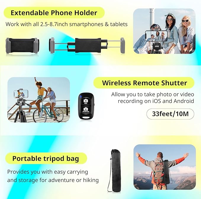 Sensyne 64" Camera Tripod Stand, Versatile Phone & iPad Tripod with Wireless Remote and 2-in-1 Phone Holder for Selfie/Video Recording/Photo/Live Stream/Vlog