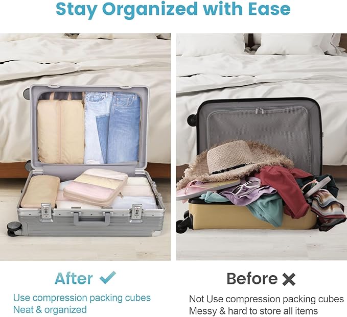 Cambond Compression Packing Cubes for Travel Women - Travel Bags Luggage Organizers Travel Essentials Compression Cubes for Travel Carry on Suitcases Organizer