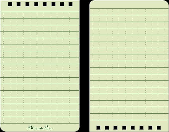 Rite in the Rain Weatherproof Top Spiral Notebook, 3" x 5", Green Cover, Universal Pattern, 3 Pack (No. 935-3)