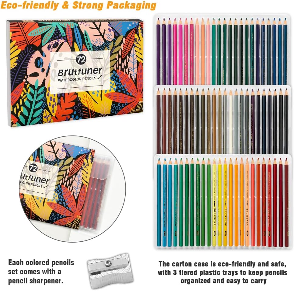 LBW Watercolor Pencils, Set of 72 Professional Colored Pencils Premium Soft Core for Adults Kids Beginners Blending Sketching Shading