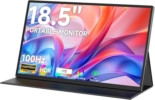 qaf 18.5 Inch Portable Monitor - 100Hz 1080P FHD IPS HDR Display- 100% sRGB - Frameless Gaming/Travel Second Monitor for Laptop/PC/Mac/PS5/Xbox - VESA Mount & Built-in Speakers - Black