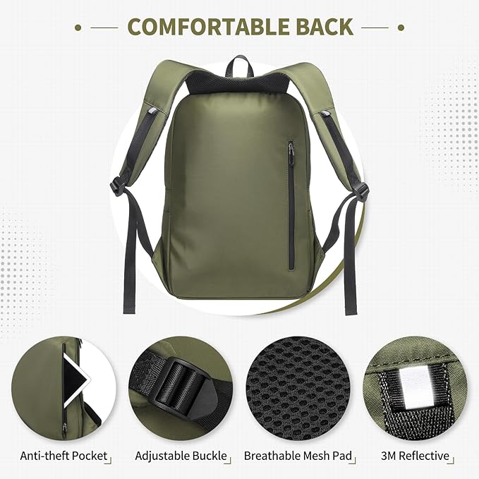 Travel Laptop Backpack, Anti-Theft Carry On Backpack Professional, TSA-Approved Water-Resistant Rucksack for Work Men Women Fits 16 Inch Notebook, Green