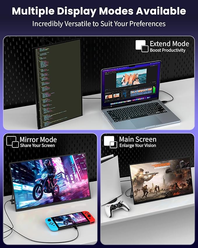 18.5 Inch Portable Computer Monitors,Portable Monitor for Laptop,PC,MacBook,Phone, PS4, Speakers,1080P FHD Display with USB-C & HDMI,Travel Work Home Gaming Monitor with 180° Adjustable Stand