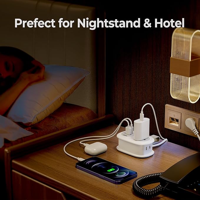 ORICO Travel Power Strip, 3.7FT Small Extension Cord, Portable Power Strip Flat Plug with 2 AC Outlets 3 USB Ports (1 USB C), Multi Plug Extension Cord for Travel, Cruise, Office, Hotels