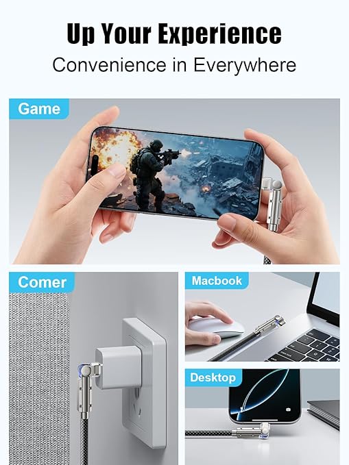 Upgraded 60W USB C Cable 10FT,180°Rotation Long USB C to USB C Fast Charging Cable, Nylon Braided Type C Charger Cord for iPhone 17/16/15,MacBook,iPad,Samsung