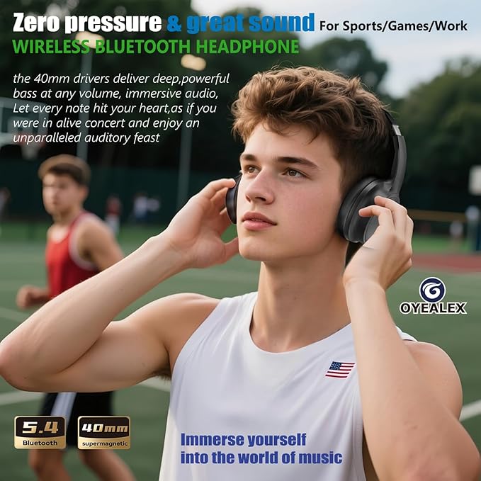 OYEALEX Active Noise Cancelling Headphones,Over Ear Bluetooth Headphones with Microphone,HiFi Stereo Deep Bass,Foldable Lightweight Headsets,Long ANC Playtime for Home Office Cellphone PC Travel-Black