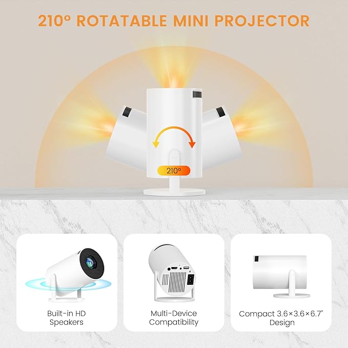 Mini Projector, HY300 PRO Portable Projector, Smart Projector Support 4K 1080P with Dual-Band WIFI6 5G Wireless 5.4 Bluetooth, 160 ANSI, Auto Keystone Correction, 35"-130" Screen Video Projector