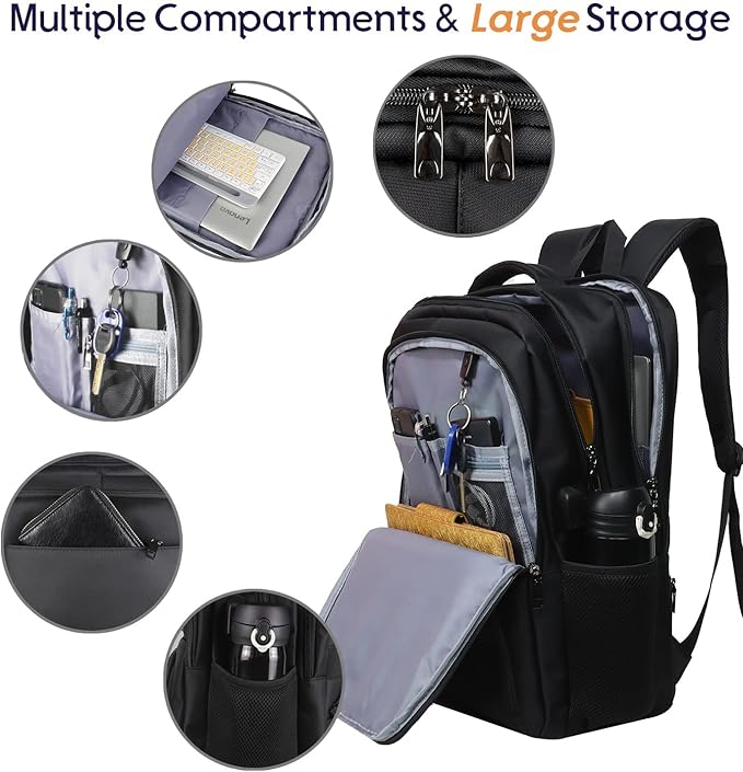 Laptop Backpack Fits 17 Inch Computer, Bussiness Travel Backpack with USB Charging Port and Anti Theft Pocket, Black