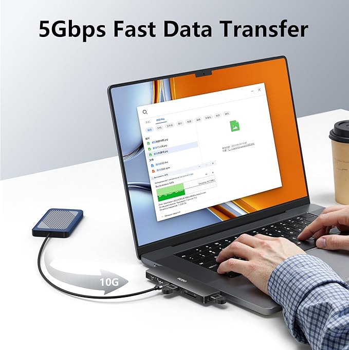 USB C Hub HDMI for MacBook Pro Air 2025-2018 M1 M2 M3 M4, Mac USB Adapter 8 in 2, MacBook Adapter with HDMI, Thunderbolt 3, 10G USB C USB A Data Ports, SD TF Card Reader, Audio, Black