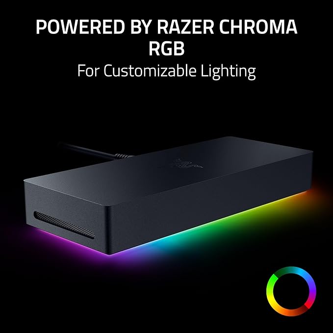 Razer Thunderbolt 5 Dock Chroma: 11 Port Docking Station with M.2 SSD Slot - 120Gbps Transfer Speeds - 3X 4K Displays at 144 Hz on TB5/4 Laptops - 140W PD Charging - Active Cooling - TB Share - Black