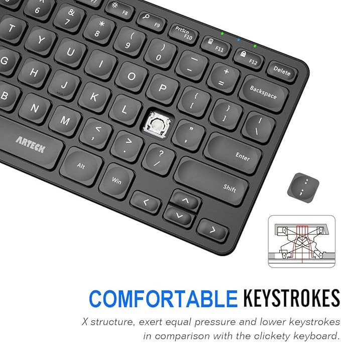 Arteck 2.4G Wireless Keyboard Ultra Slim and Compact Wireless Keyboard with Media Hotkeys for Computer/Desktop/PC/Laptop/Surface/Smart TV and Windows 10/8/ 7 Built-in Rechargeable Battery