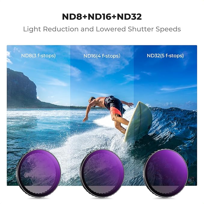 K&F Concept Snap On PL & ND Filter Kit Compatible with DJI Osmo Action 3/4/5 Pro, 4 Pack Push-in Fit CPL ND8 ND16 ND32 Polarizing Neutral Density Filter, HD Optical Glass Multi-Coated