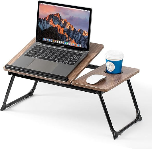 Laptop Desk for Bed Couch, Adjustable Foldable Bed Table with Cup Holder, Breakfast Serving Tray, Portable Laptop Lap Desk Stand for Working Reading Writing Eating Gaming in Bed Sofa Floor(Brown)