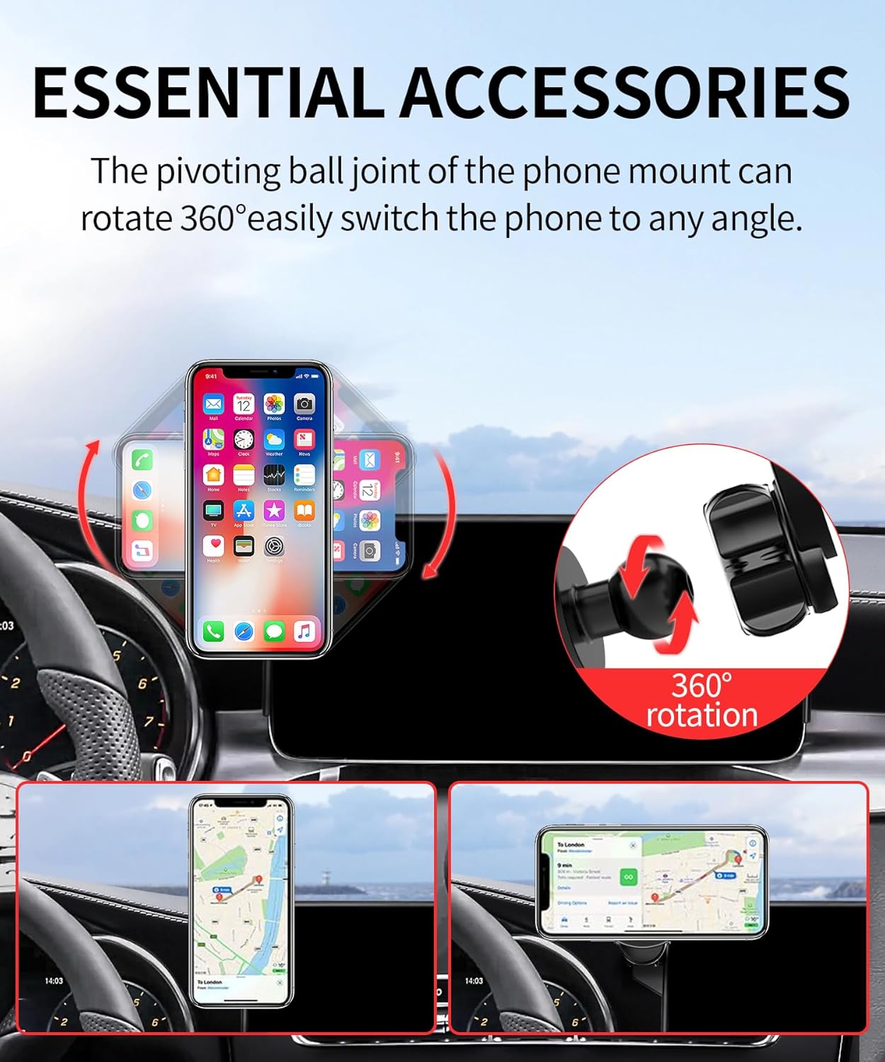 Car Phone Holder for 2020-2022 Mercedes Benz GLC / 2019-2021 C-Class / 2020-2022 V-Class Accessories 10.25-Inch Screen Fixed Clip, 360° Rotation Phone Mount Compatible with MagSafe