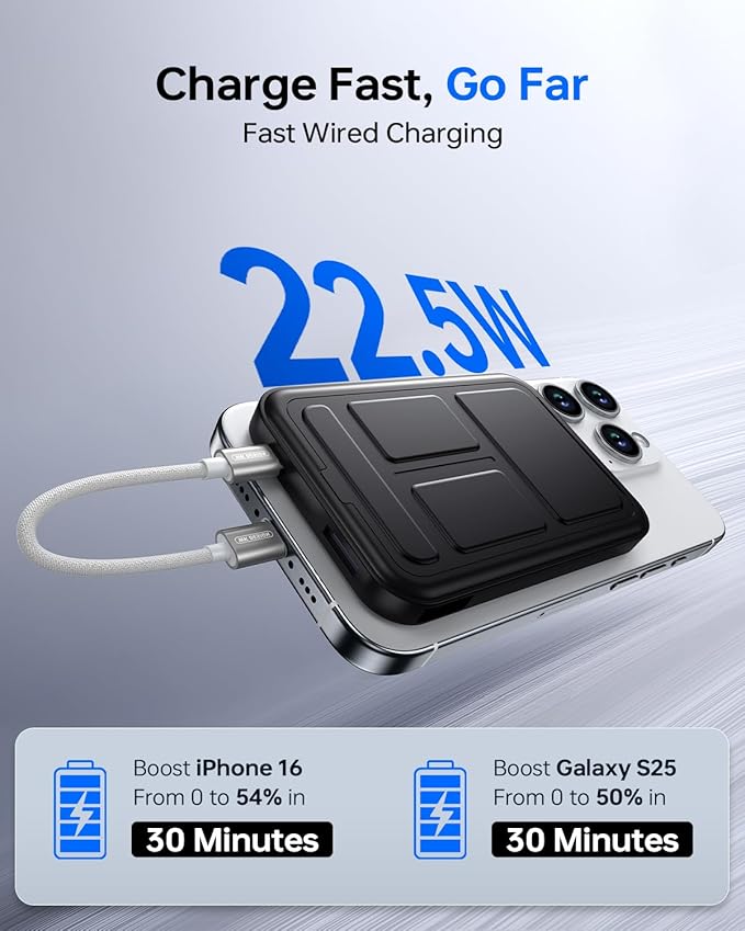 Wireless Power Bank, 10000mAh Foldable Magnetic Portable Charger, USB-C 20W Fast Charging for Magsafe Battery Pack, Compatible for iPhone 17/16/15/14 All Series