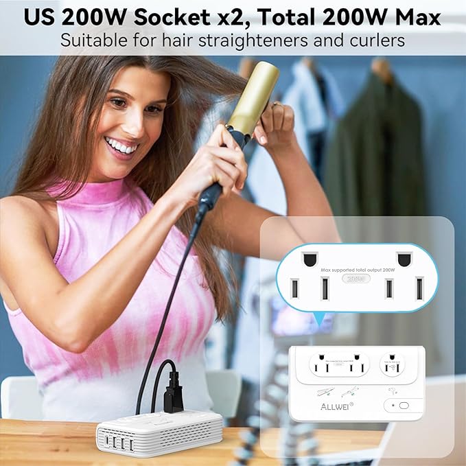 ALLWEI 2000W Travel Voltage Converter 220v to 110v Converter for European Travel Voltage Adapter for Hair Dryer Straightener/Curling Iron, Power Converter Adapter Combo with Type C, E/F, G, I, L