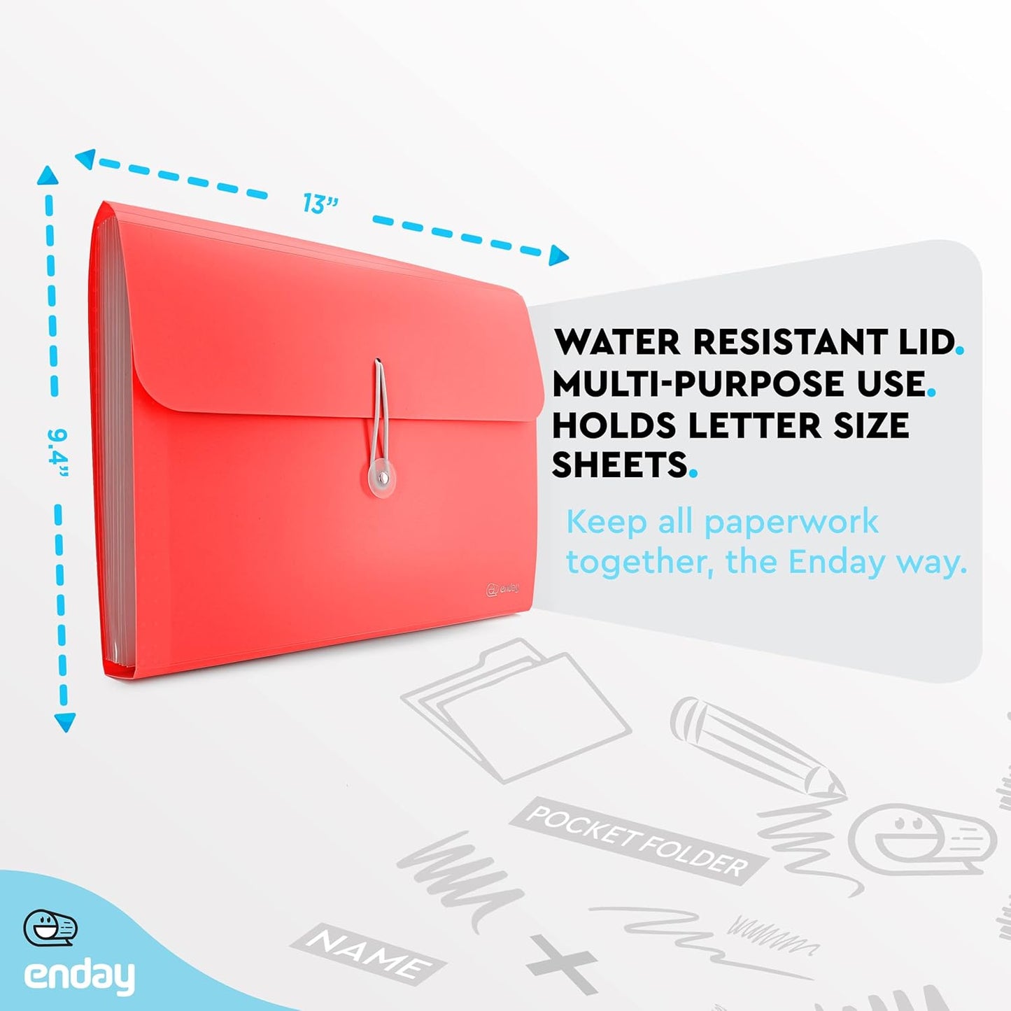 Accordion File Organizer 13 Pocket Expanding File Folder with Labels, Accordion File Organizer Letter Size Letter A4 Paper for Receipts, Bills and Documents 13" x 9.5” –by Enday