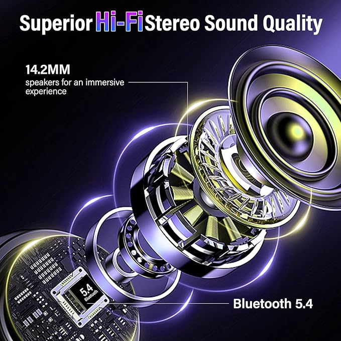Wireless Earbuds, Bluetooth 5.4 Headphones with Multifunction Touch Screen, 48H Deep Bass Stereo Ear Buds, 5 EQ Modes, ANC/ENC Noise Cancelling, Transparency Mode, IPX7 Earbuds, Purple