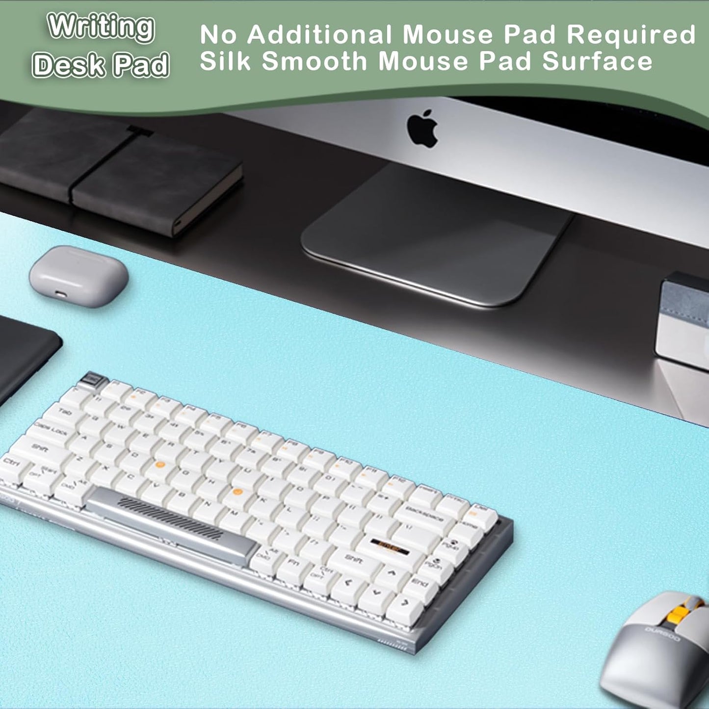 Boutilon Leather Desk Pad Protector,Non-Slip Mouse Pad,Laptop Desk Pad,Office Mouse Mat,Waterproof Leather Desk Blotter,Desk Writing Pad for Office and Home (XL-Light Blue,35.4"x 15.7")